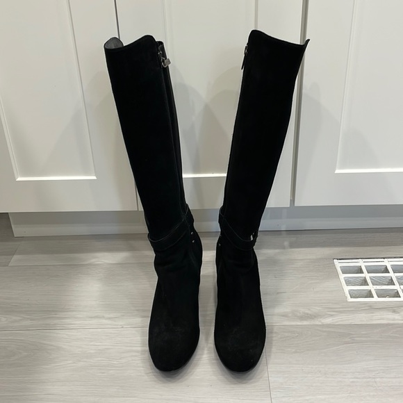 Aquatalia Tall Heeled Black Suede Waterproof Boots - Picture 1 of 16